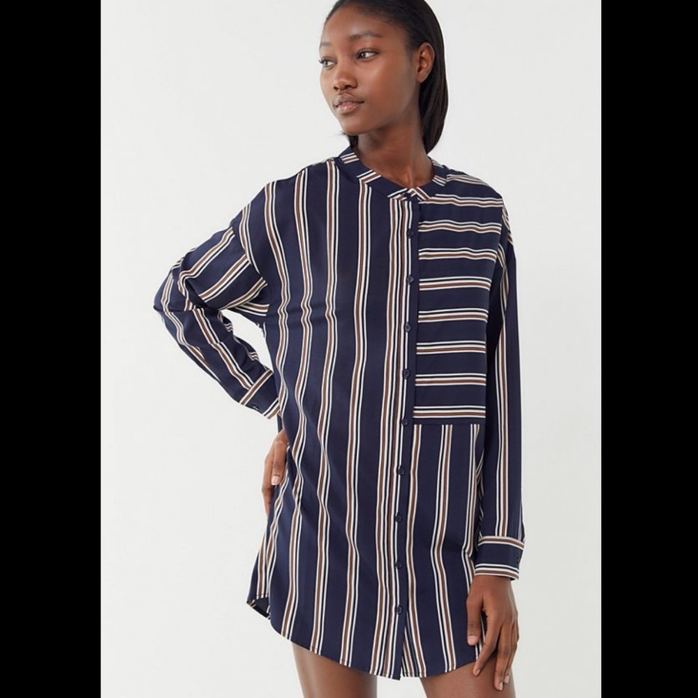 UO Striped Spliced Shirt Dress